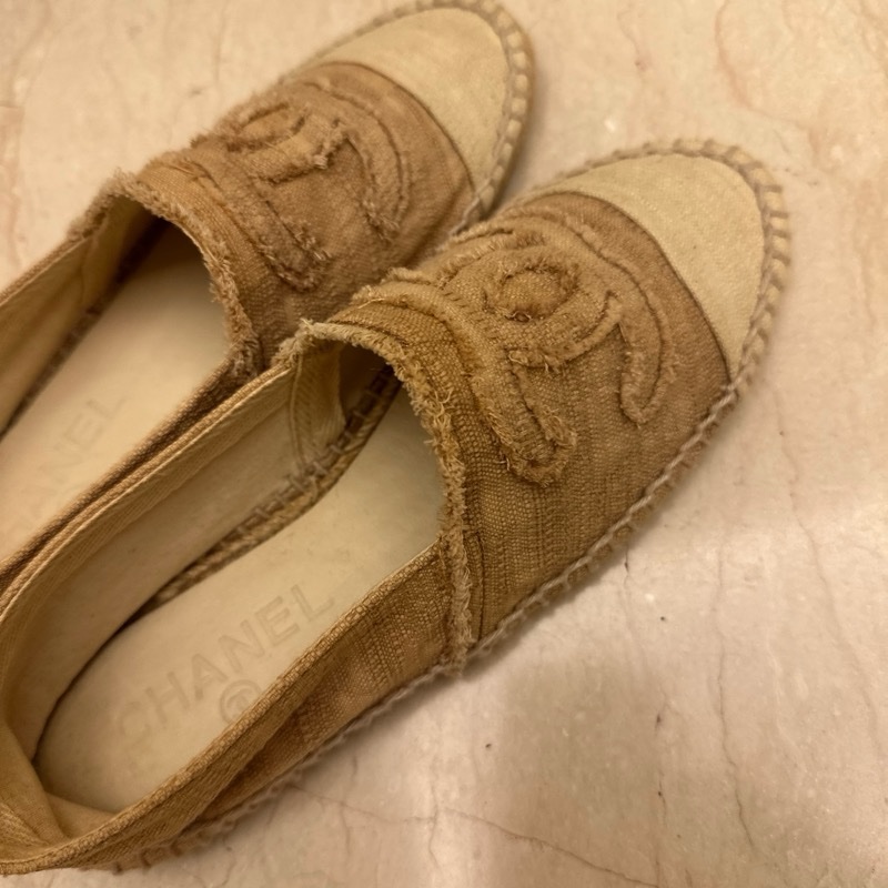 Chanel 37號 閒置品 棉麻鉛筆鞋 含鞋盒-10
