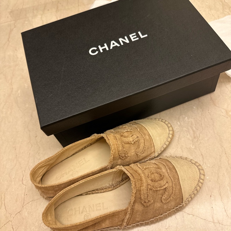 Chanel 37號 閒置品 棉麻鉛筆鞋 含鞋盒-13