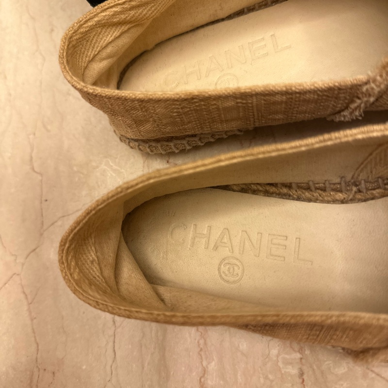 Chanel 37號 閒置品 棉麻鉛筆鞋 含鞋盒-14