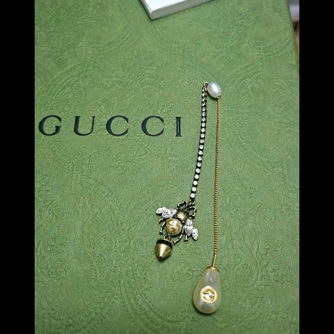 Gucci 復古做舊蜜蜂珍珠耳環 單邊耳環 經典logo