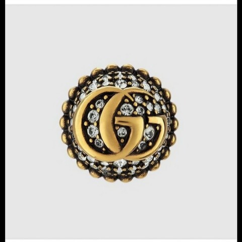 Gucci 雙Glogo 復古做舊水鑽耳環 單 邊耳環