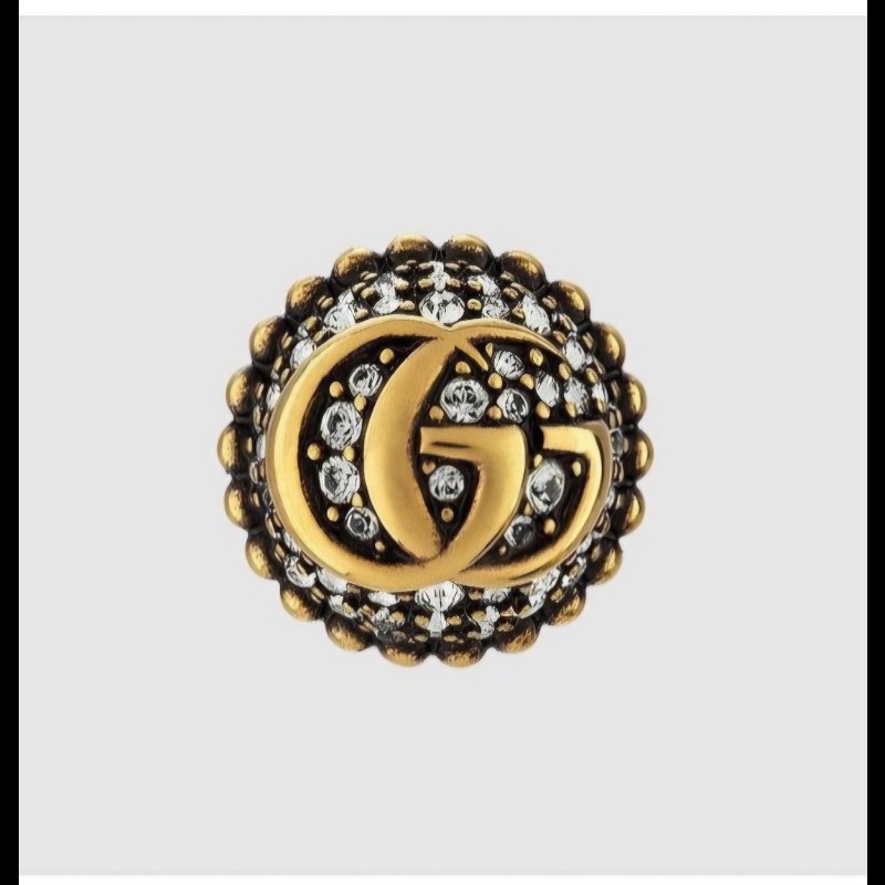 Gucci 雙Glogo 復古做舊水鑽耳環 單 邊耳環-0