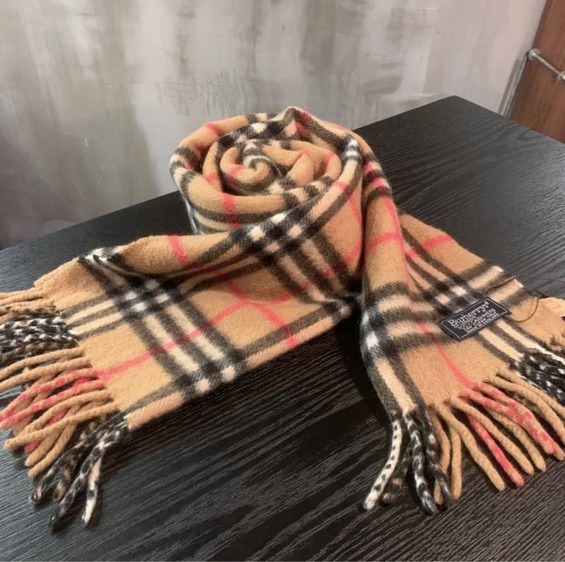 卡其純羊絨格仔圍巾 Burberrys 100% Pure Cashmere Scarf In Beige-0