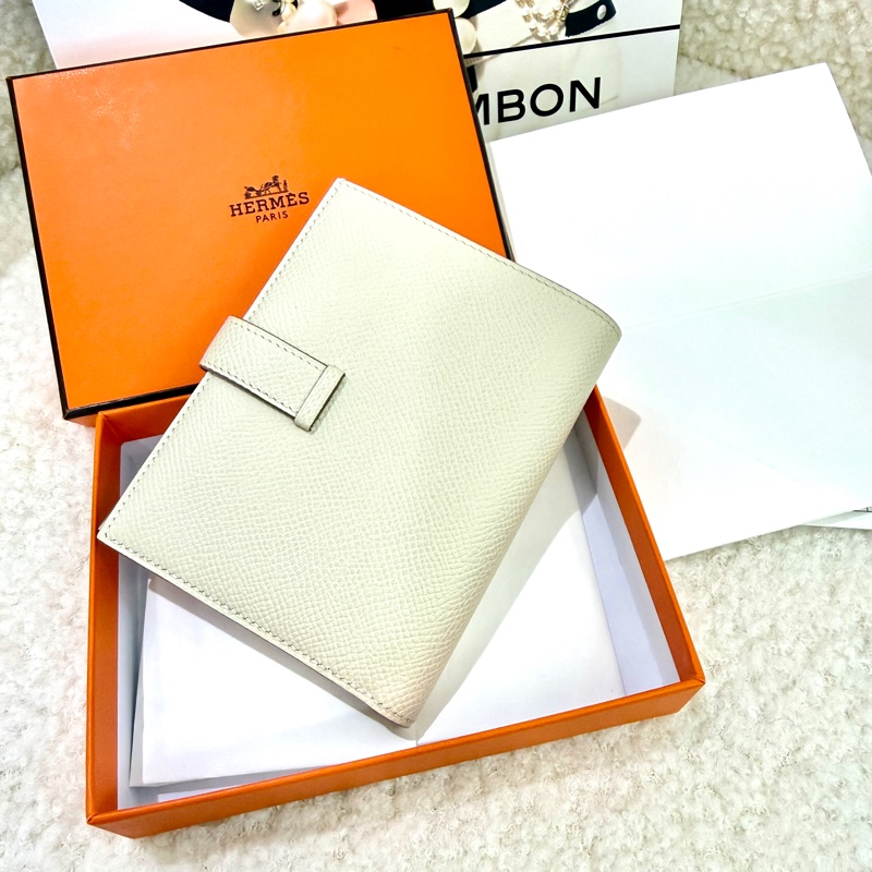 99新 爱马仕/Hermes Bearn短钱包 奶昔白 Carie ep皮 w刻-1
