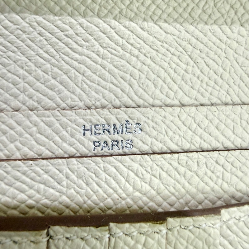 99新 爱马仕/Hermes Bearn短钱包 奶昔白 Carie ep皮 w刻-4