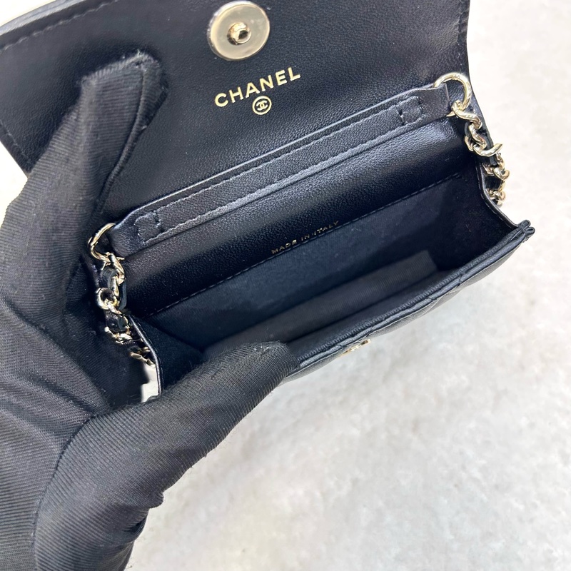芯片大全配香奈兒CHANEL黑色羊皮金釦23P琺瑯釦小鏈包AP3253-8