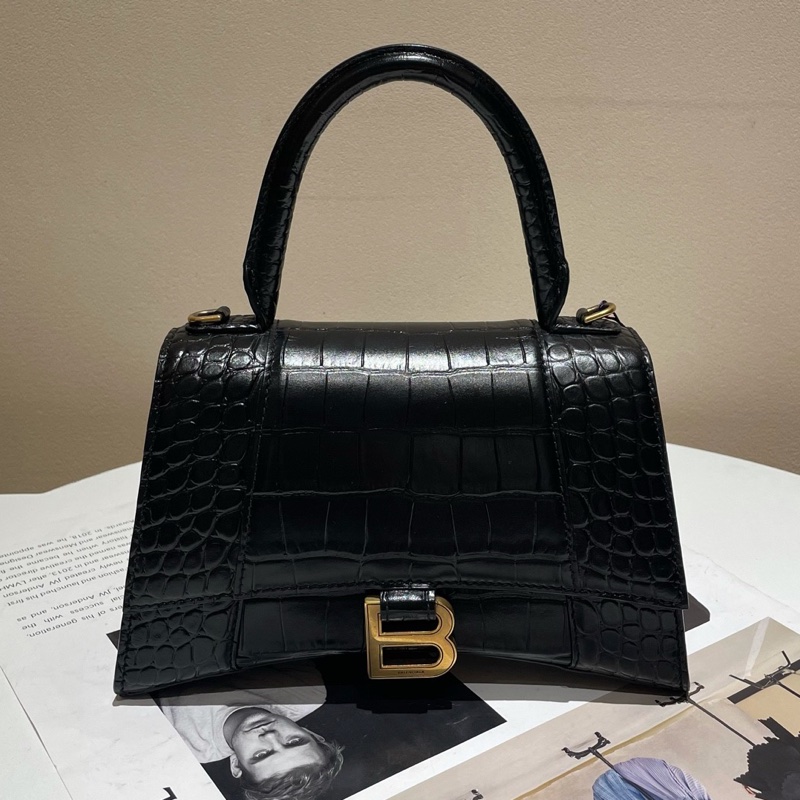 17年 balenciaga巴黎世家 s號 黑金鰐魚壓紋 沙漏包-0