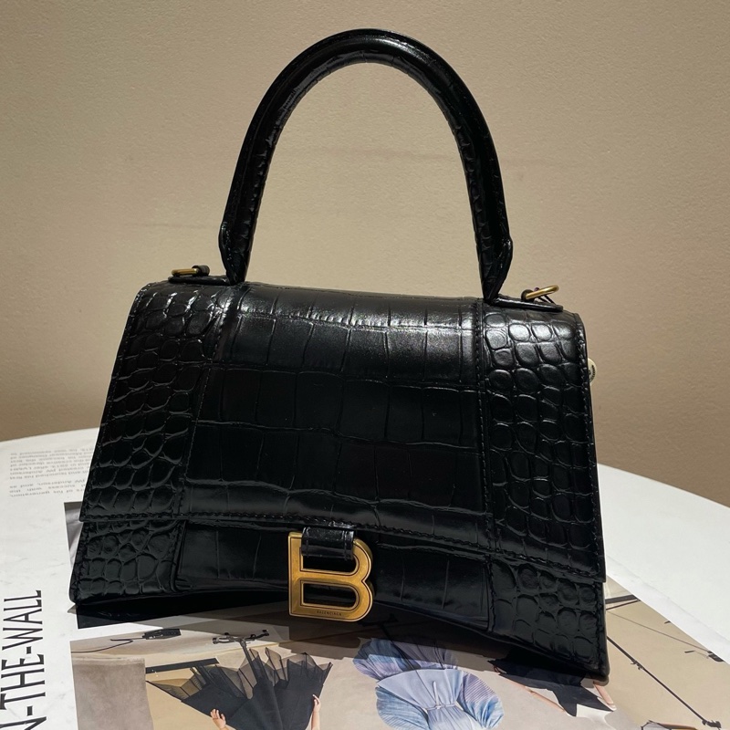 17年 balenciaga巴黎世家 s號 黑金鰐魚壓紋 沙漏包-6