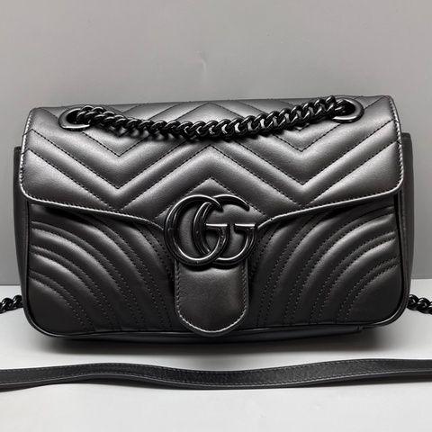 GUCCI 黑色GG marmont中號鏈條包