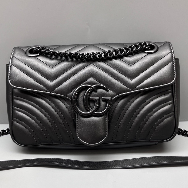 GUCCI 黑色GG marmont中號鏈條包-0