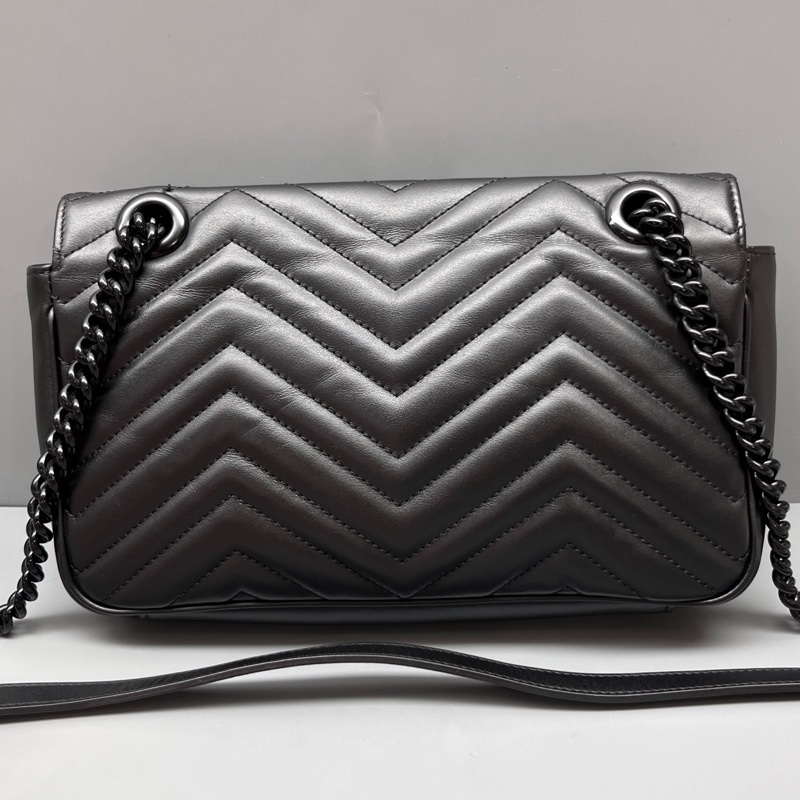 GUCCI 黑色GG marmont中號鏈條包-1