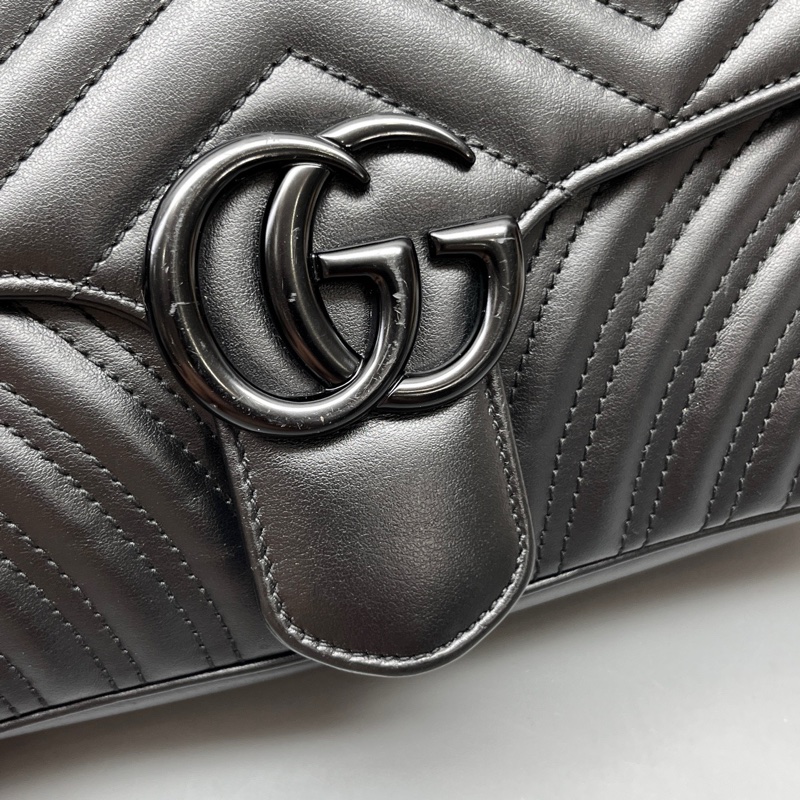 GUCCI 黑色GG marmont中號鏈條包-5