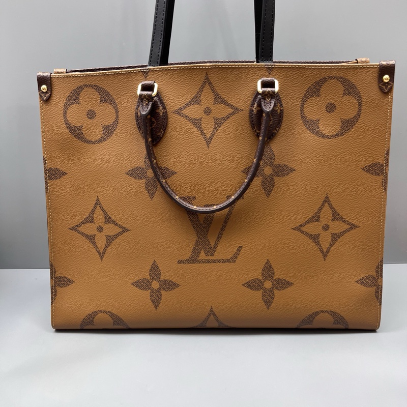 LV 老花拼色大號onthego托特包 芯片款-1