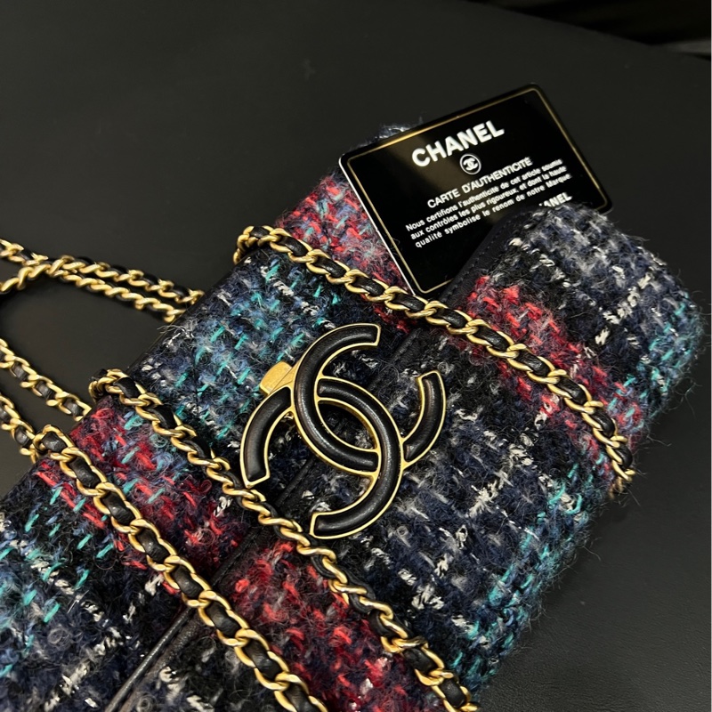 chanel粗花呢雙層大logo金鍊包cf 26開有卡  成色如圖-3