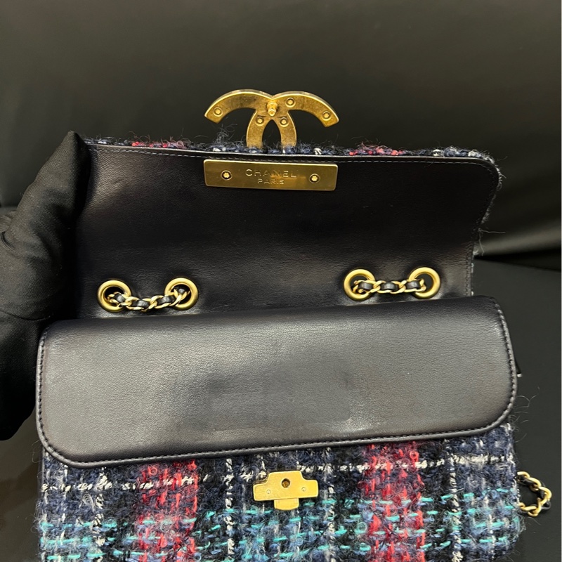 chanel粗花呢雙層大logo金鍊包cf 26開有卡  成色如圖-4