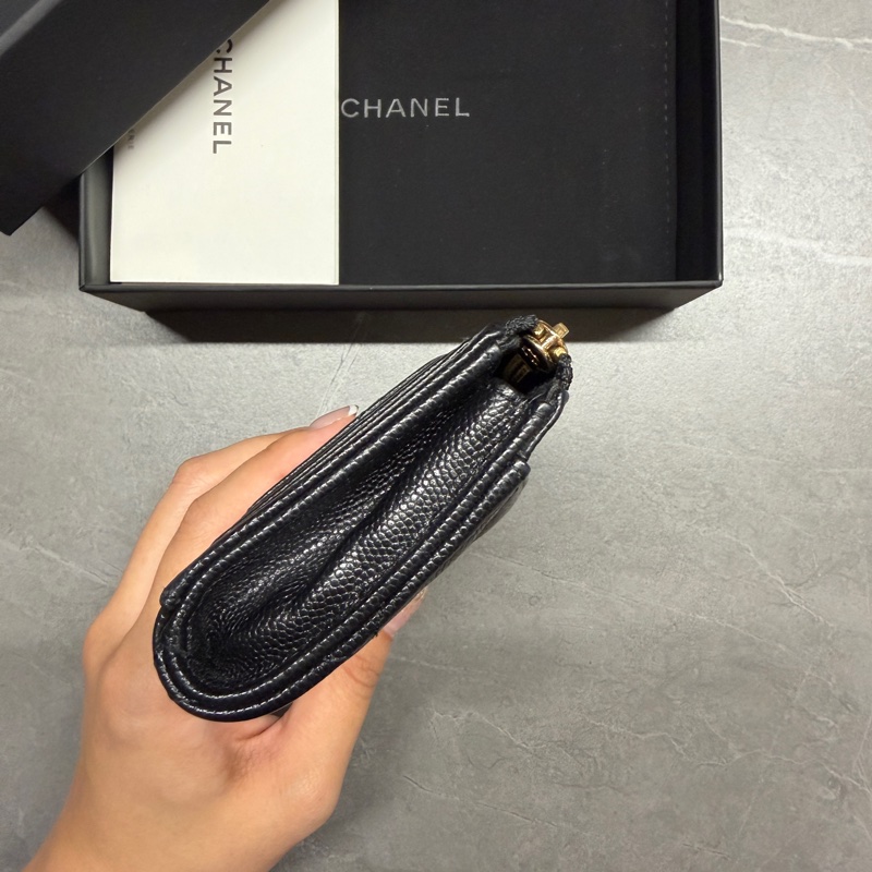 Chanel🖤荔枝紋牛皮L型零錢卡包｜晶片款-2