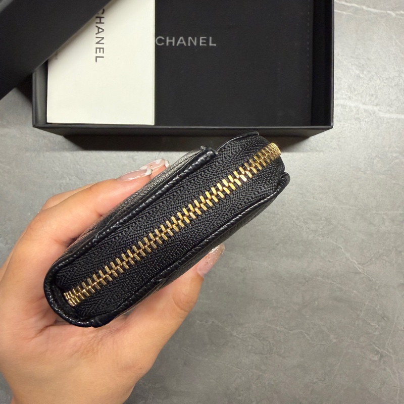 Chanel🖤荔枝紋牛皮L型零錢卡包｜晶片款-3