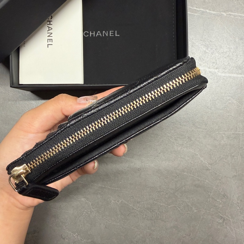 Chanel🖤荔枝紋牛皮L型零錢卡包｜晶片款-4