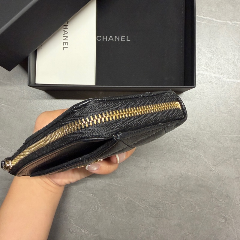Chanel🖤荔枝紋牛皮L型零錢卡包｜晶片款-5
