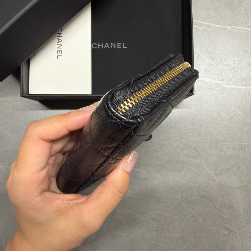 Chanel🖤荔枝紋牛皮L型零錢卡包｜晶片款-6