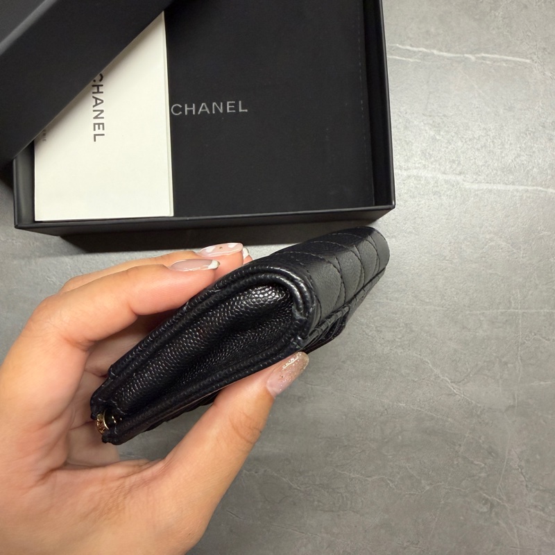 Chanel🖤荔枝紋牛皮L型零錢卡包｜晶片款-7