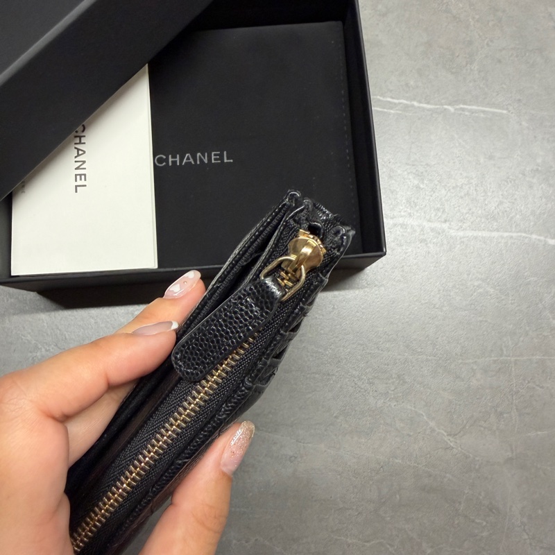 Chanel🖤荔枝紋牛皮L型零錢卡包｜晶片款-8