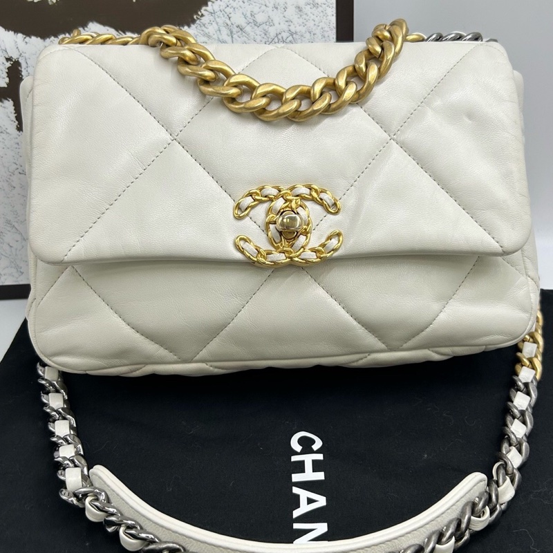 Chanel香奈兒白色 19bag 編碼款30開🧡-0