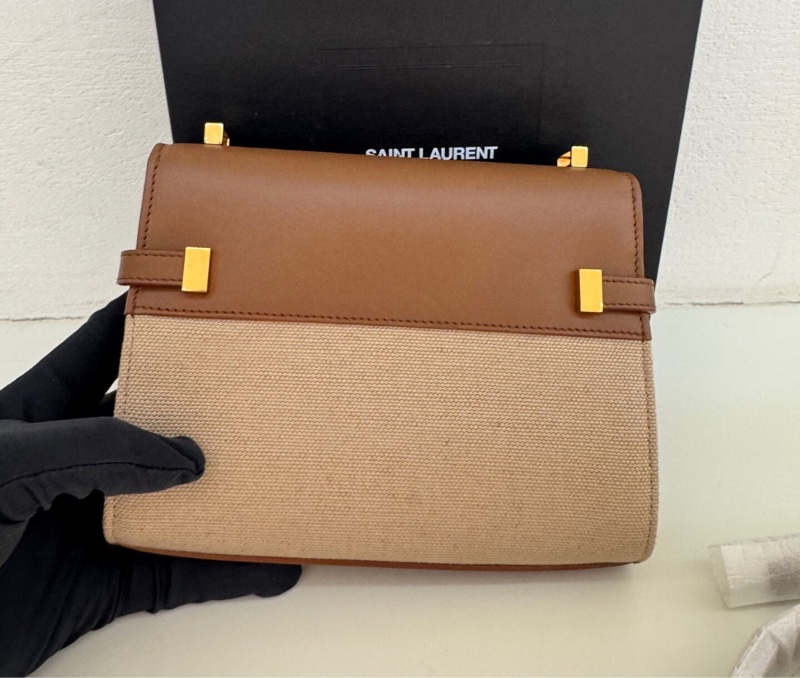 【Kelly平替🤭6折買YSL✨大全套有盒‼️】Saint Laurent經典郵差包 棕色拼帆布-5