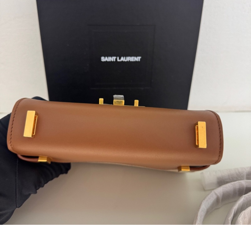 【Kelly平替🤭6折買YSL✨大全套有盒‼️】Saint Laurent經典郵差包 棕色拼帆布-6