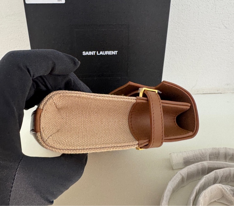 【Kelly平替🤭6折買YSL✨大全套有盒‼️】Saint Laurent經典郵差包 棕色拼帆布-7