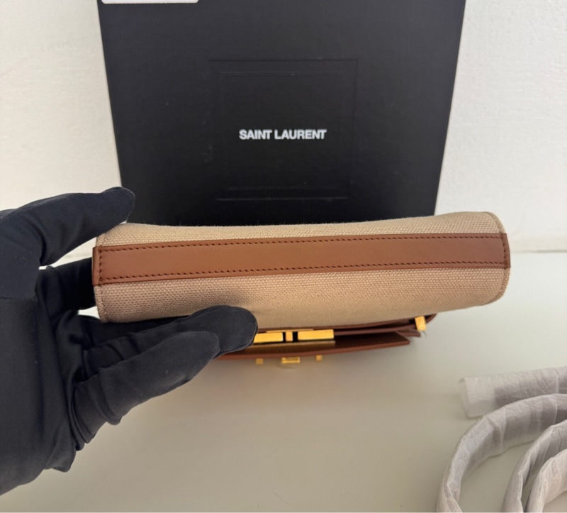 【Kelly平替🤭6折買YSL✨大全套有盒‼️】Saint Laurent經典郵差包 棕色拼帆布-9