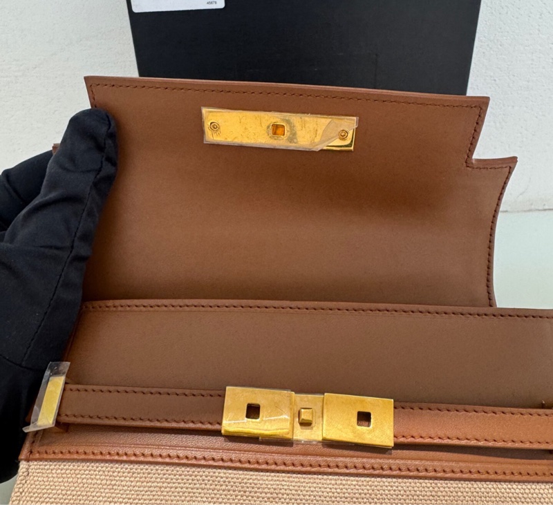 【Kelly平替🤭6折買YSL✨大全套有盒‼️】Saint Laurent經典郵差包 棕色拼帆布-10