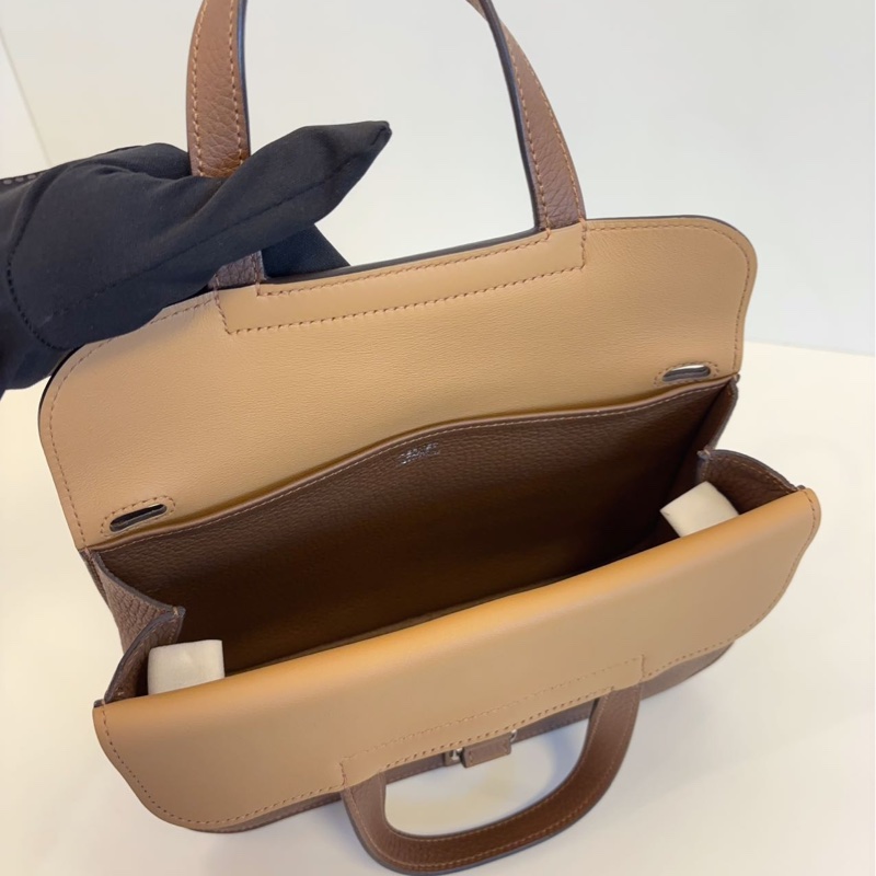 🌈Hermes🧡Halzan 25🧡栗子色內拼餅乾色銀扣🌈98新🌟全套有盒有單🌈halzan25🌟halzan🌟愛馬仕🌟-1