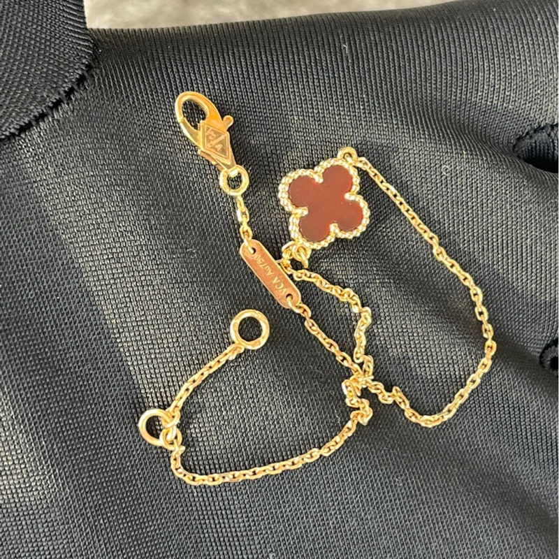 【發財幸福紅石❤️有盒有保卡✨】VCA 梵克雅寶 玫瑰金 紅玉髓 小花手鍊-5