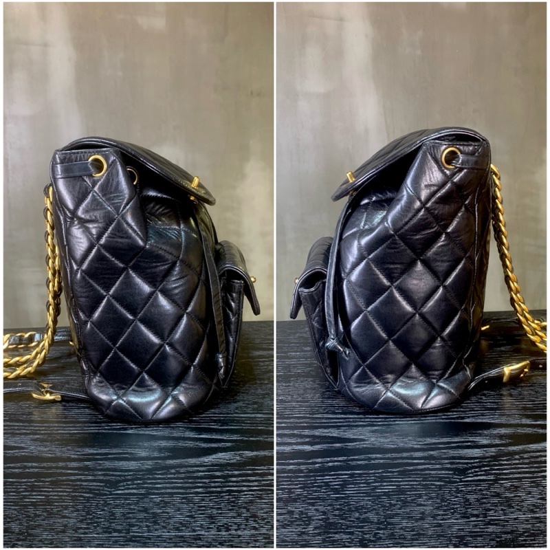 Chanel Vintage Classic 24k Gold-Plate Duma Double Turn-lock Black Lambskin Backpack 香奈兒Duma經典雙CC鎖扣-2