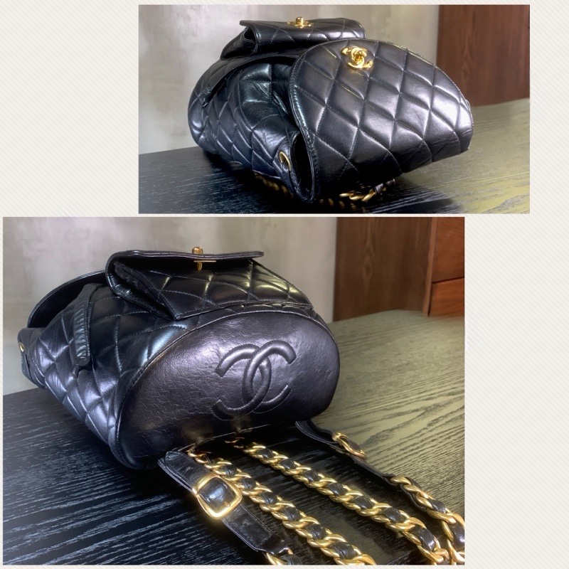 Chanel Vintage Classic 24k Gold-Plate Duma Double Turn-lock Black Lambskin Backpack 香奈兒Duma經典雙CC鎖扣-3