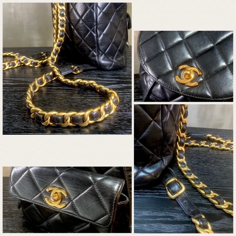 Chanel Vintage Classic 24k Gold-Plate Duma Double Turn-lock Black Lambskin Backpack 香奈兒Duma經典雙CC鎖扣-4