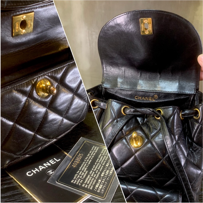 Chanel Vintage Classic 24k Gold-Plate Duma Double Turn-lock Black Lambskin Backpack 香奈兒Duma經典雙CC鎖扣-5