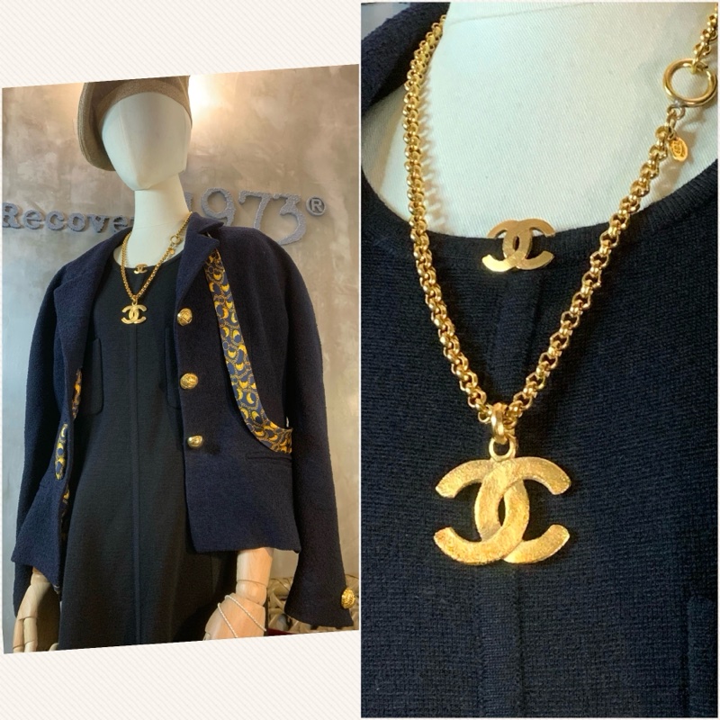 Gorgeous Chanel Vintage Gold Chain Necklace  香奈兒中古磨砂紋大CC頸鏈-4