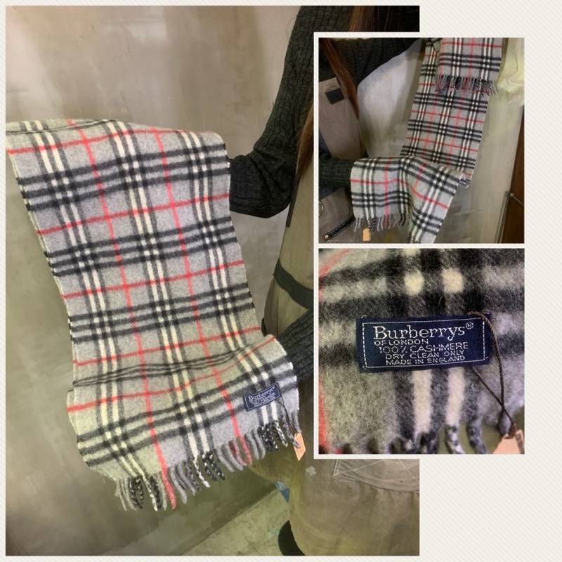 Burberrys 100% Pure Cashmere Scarf In Gray 灰色純羊絨格仔圍巾-1