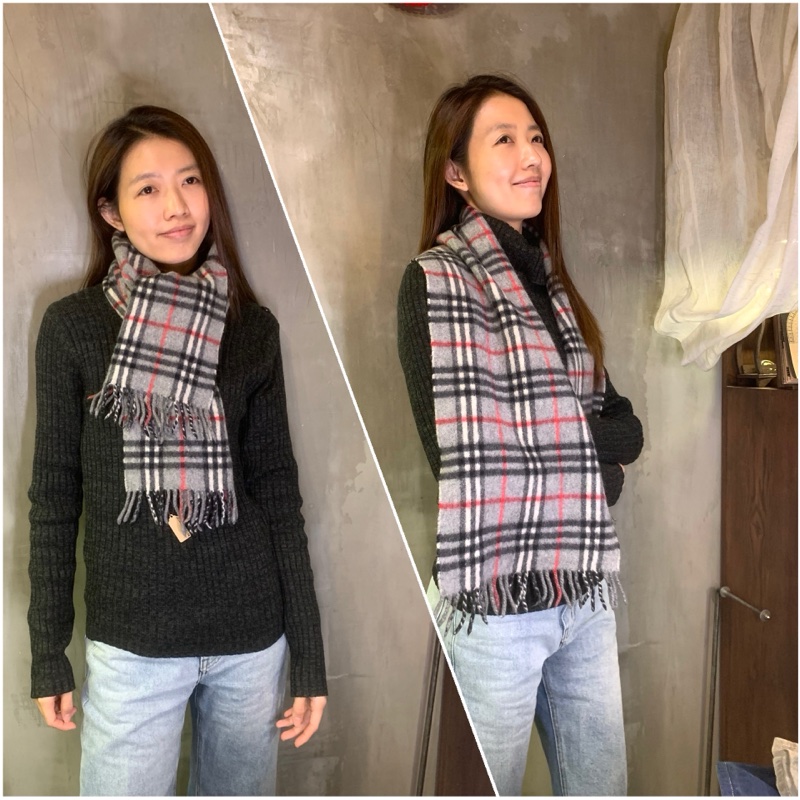Burberrys 100% Pure Cashmere Scarf In Gray 灰色純羊絨格仔圍巾-2