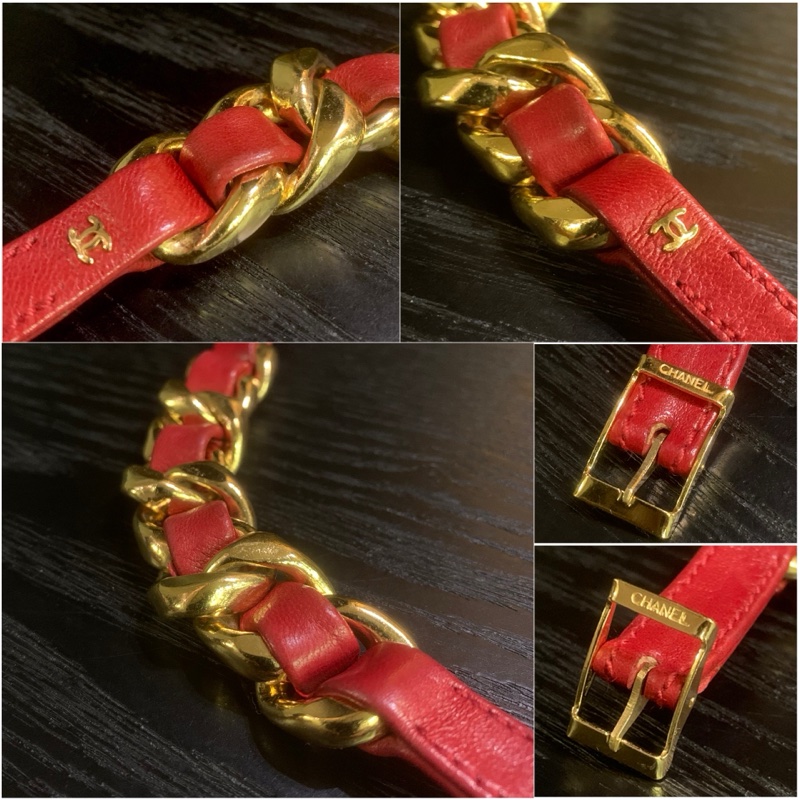 Chanel Vintage Chain Bracelet In Red 香奈兒皮穿鏈手帶-2