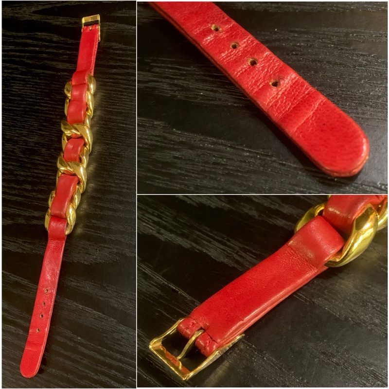 Chanel Vintage Chain Bracelet In Red 香奈兒皮穿鏈手帶-3