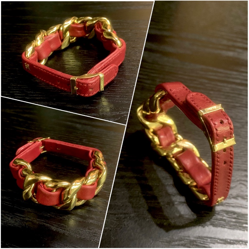 Chanel Vintage Chain Bracelet In Red 香奈兒皮穿鏈手帶-4