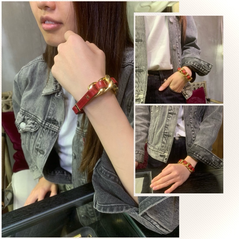 Chanel Vintage Chain Bracelet In Red 香奈兒皮穿鏈手帶-5