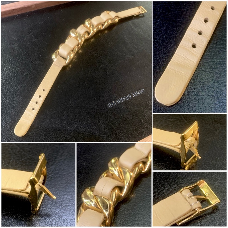 Chanel Vintage Chain Bracelet In Beige 香奈兒中古皮穿鏈米色手帶-2