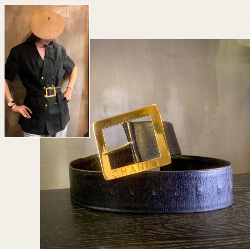 Chanel Vintage Belt In Black 香奈兒標誌扣寬皮帶-0