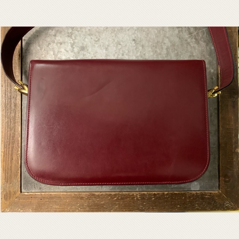 CELINE Vintage Horse Carriage Buckle In Gold Shoulder Bag In Bordeaux Red 女裝中古馬車金扣酒紅色肩揹袋-2