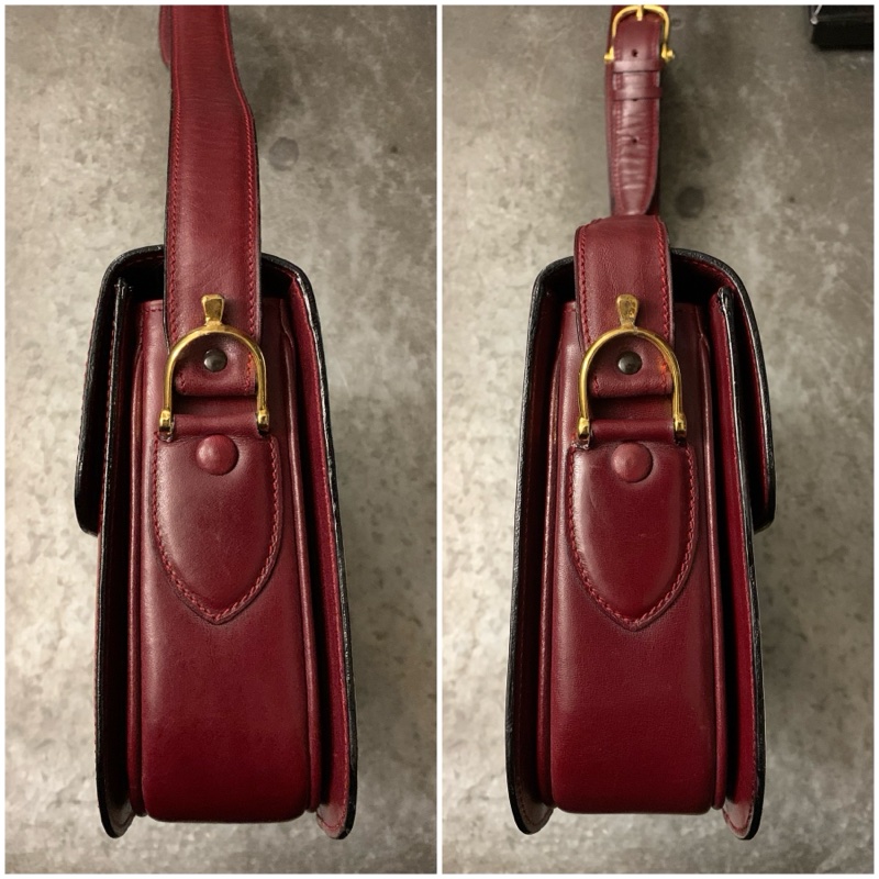 CELINE Vintage Horse Carriage Buckle In Gold Shoulder Bag In Bordeaux Red 女裝中古馬車金扣酒紅色肩揹袋-3