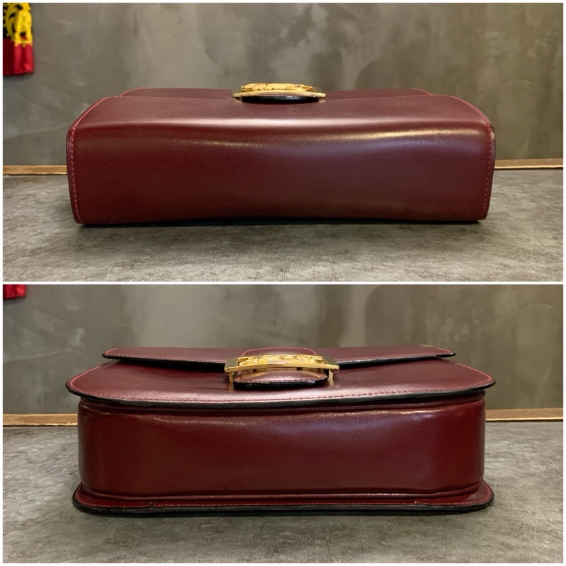 CELINE Vintage Horse Carriage Buckle In Gold Shoulder Bag In Bordeaux Red 女裝中古馬車金扣酒紅色肩揹袋-4